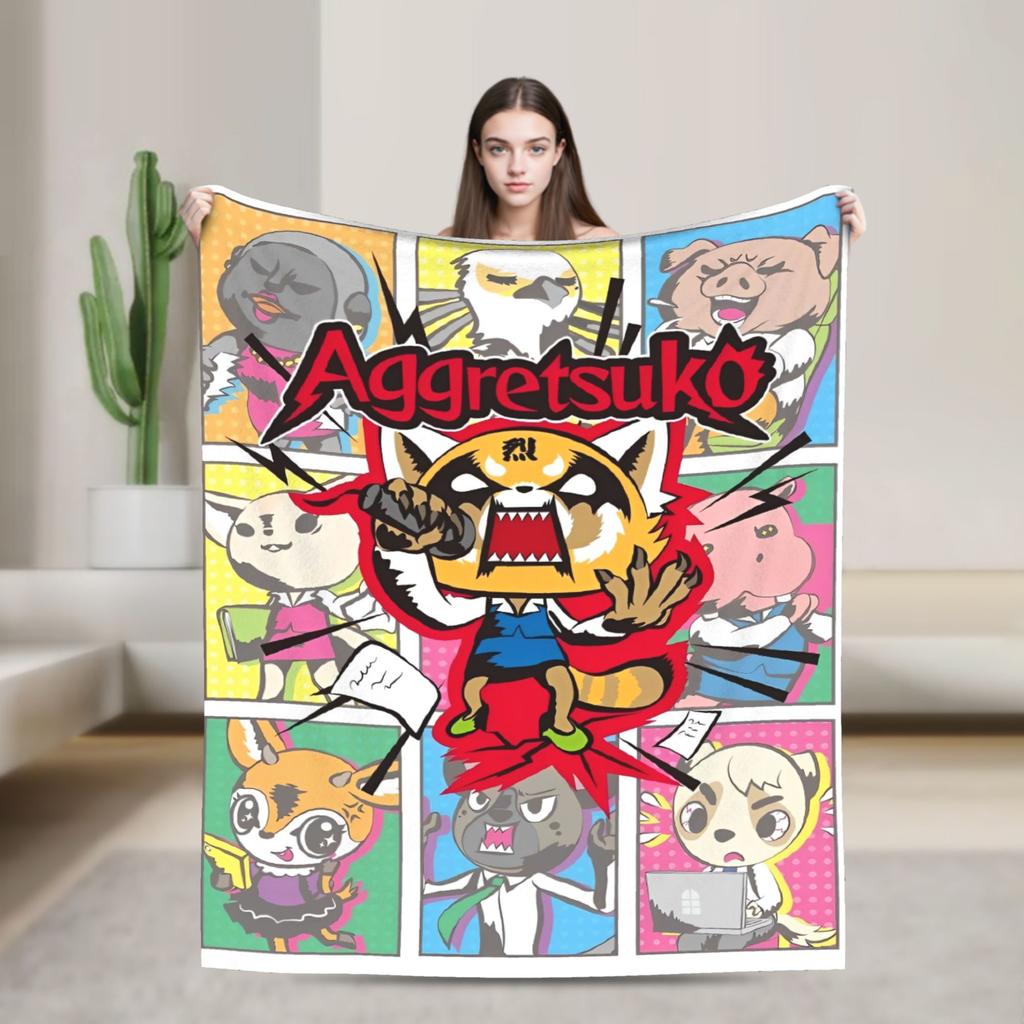 Cartoon Cute Aggretsuko Graffiti  Blanket Quality Warm Soft  Bedding Throws Winter Picnic Couch Chair Sofa Bed Graphic Bedspread