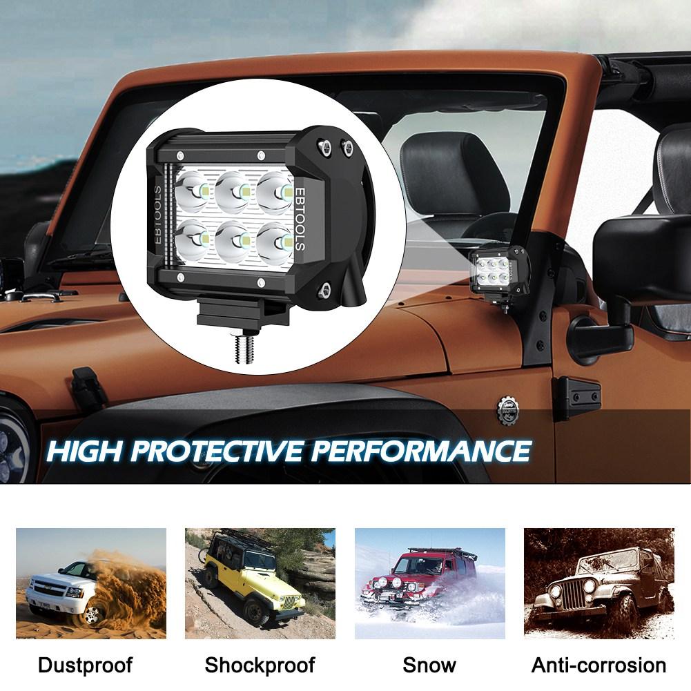 LED Pods Light Bar,EBTOOLS 2PCS 4  18W Flood Off Road Light with 15A Fuse 40A Relay Wiring Harn