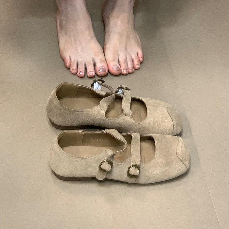 2025 autumn new square head shallow mouth single shoes versatile flat Mary Jane commuter women's shoes