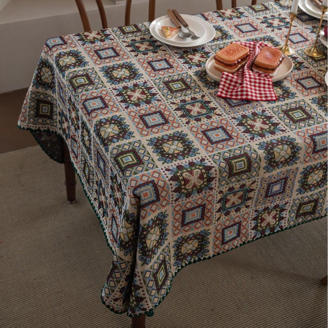 Скатерть Французский Ретро Клетчатая Лоскутная Вышивка Контрастный Цвет Квадратная Геометрическая Скатерть для Обеденного Стола Прямоугольная 60-60