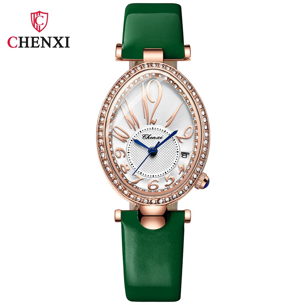 Luxury Watch For Women Diamond Waterproof Quartz Ladies Watches Fashion Elegant Oval Calendar Wristwatche Leather Strap