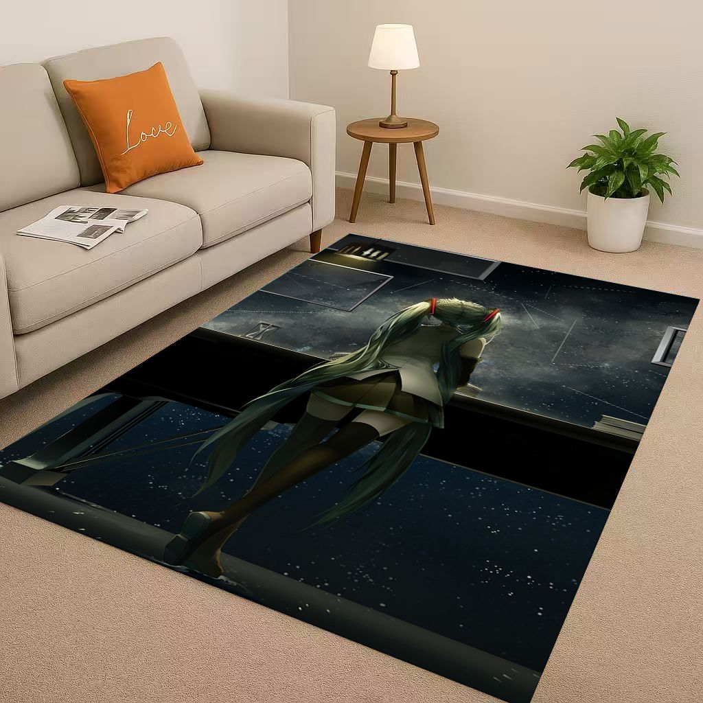 3D Kawaii M MIKU Music Cartoon Girl Living Room Non Slip Area Rug Carpet for Bedroom Playroom Sofa,Easy Clean Home Decor Doormat