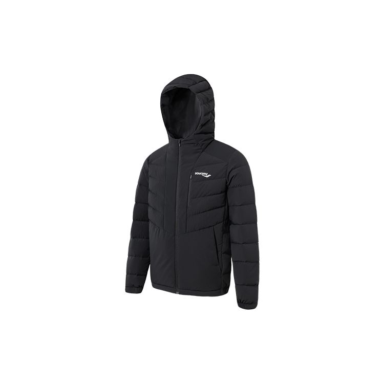 

Мужская куртка пуховик с капюшоном на молнии Saucony однотонная с длинным рукавом верхняя одежда Черный SC2220082-3 S