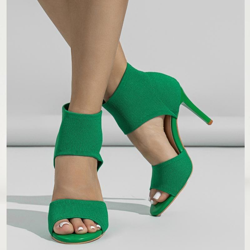 Eilyken Frühling Sexy Mode Stiefeletten Frauen Komfort Peep Toe Gestrickte Stretch Stilettos Dünne Fersen Cut-Out Tanzen Sandalen