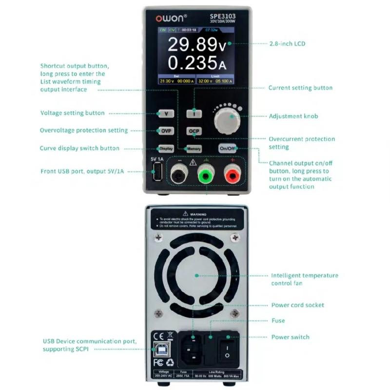 OWON SPE3103/SPE3053 Programmable DC Power Digital Regulator Switch 2.8" LCD Regulator SPE6103/SPE3102