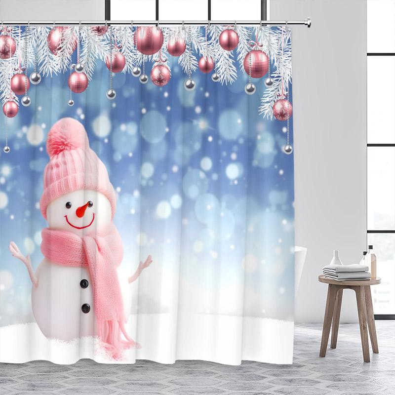 

Зимняя Рождественская Занавеска для Душа Милый Снеговик Красный Грузовик Рождественская Елка Лес Снежный Пейзаж Домашний Декор для Ванной Комнаты Набор Занавесок для Ванны 90x180cm-35x70in