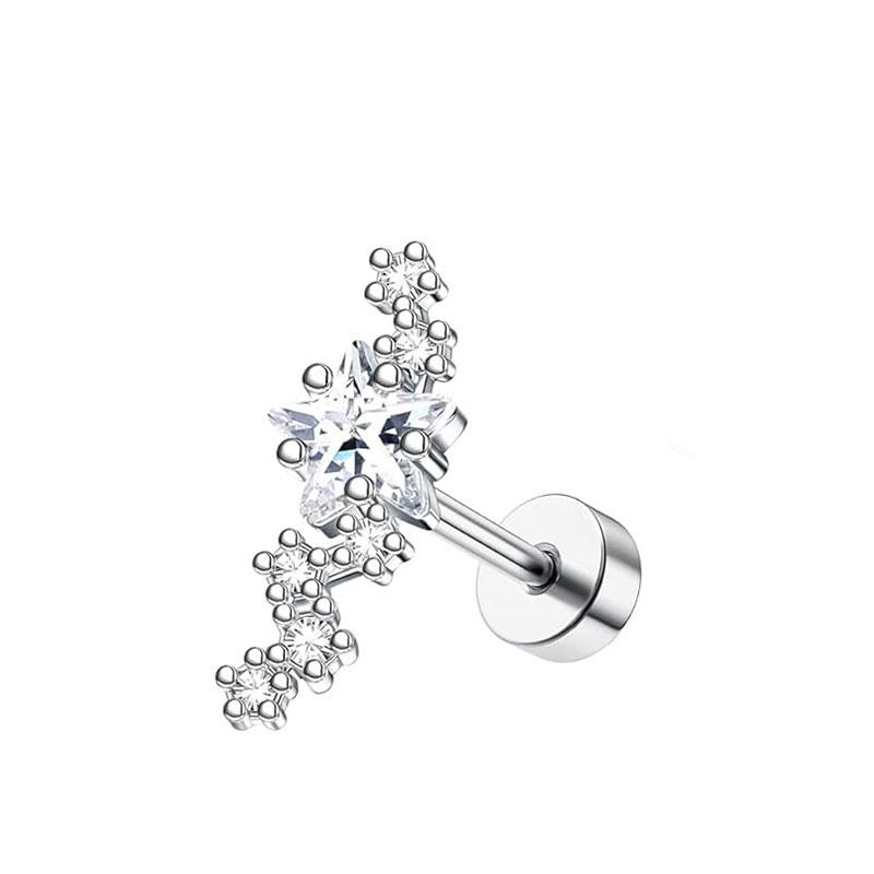 Bobisty 1pc 16G Cartilage Earring Stainless Steel Opal CZ Earrings Flat Back Cartilage Conch Helix Piercing Jewelry for Women