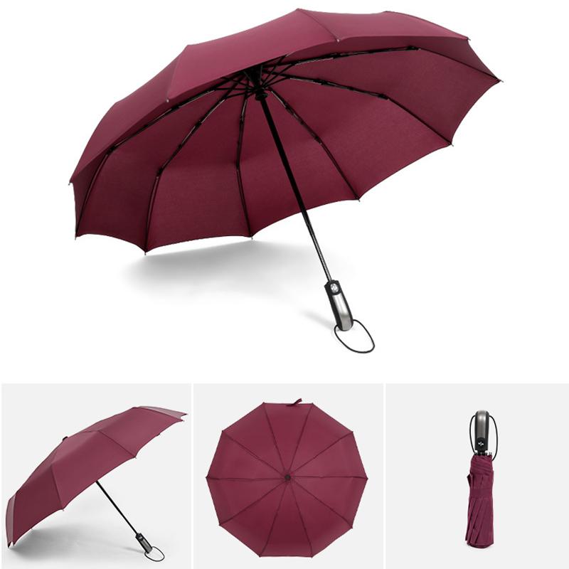 

10 спиц черный клей полностью автоматический зонт с толстым и прочным килем трехсложный зонт устойчивый к УФ-лучам складной зонт full-fiber&10K красный