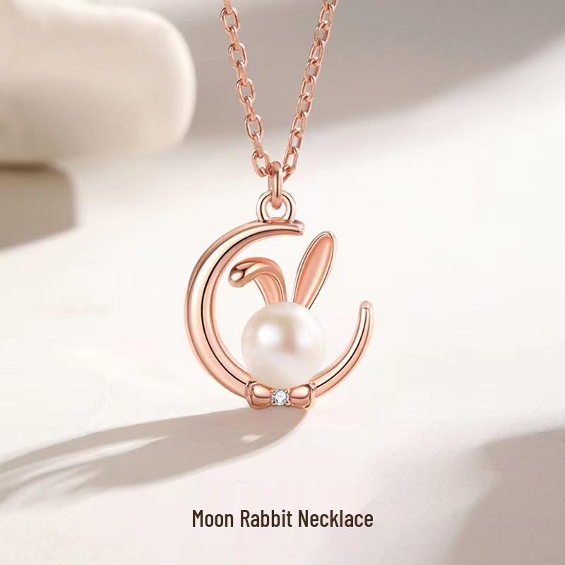 Elegant Moon Rabbit Pearl Necklace with Zircon Pendant - Zodiac Clavicle Chain for Women