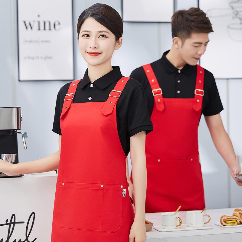 Customized Waterproof Cotton Apron for Kitchen and Catering Use красный