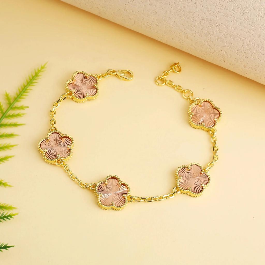 Classic Simple Fashion Five-leaf Flower Pendant Bracelet Natural Stone Clover Pendant Women's Party Daily Wear Zircon