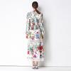 2026 New Floral Print Lace Patchwork Maxi Dress Women Elegant V Neck Long Sleeve White Casual Party Long Dresses Bohemian Robe