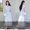 VICTORIA&VERA Summer V-Neck Drop-Shoulder Tie-Waist Midi Dress