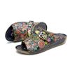 Johnature Chaussures d'été pour femmes, pantoufles d'extérieur en cuir véritable, sandales plates confortables rétro peintes à la main, nouvelle collection 2023
