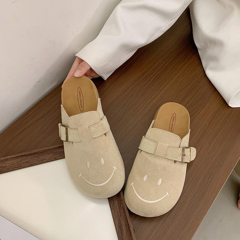 

Cute smiley decorative women s cotton slippers--warm one foot stirrup arch support casual home outdoor shoes 35 хакі