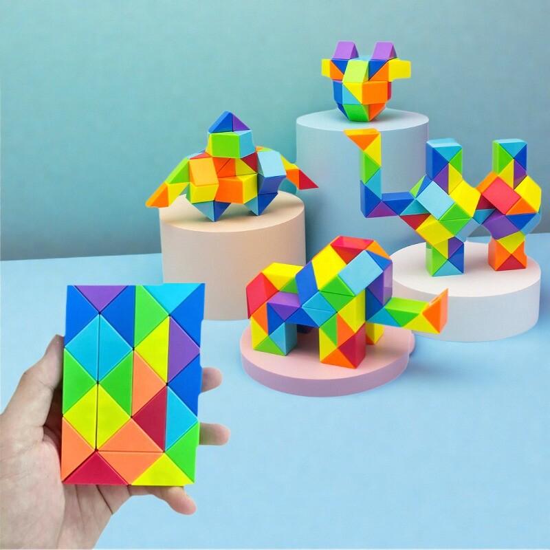Colored Magic Cube Toys Magic Rule Snake Multi-color Puzzle Fidget Toys Decompression Transformable Cubes Educational Toys