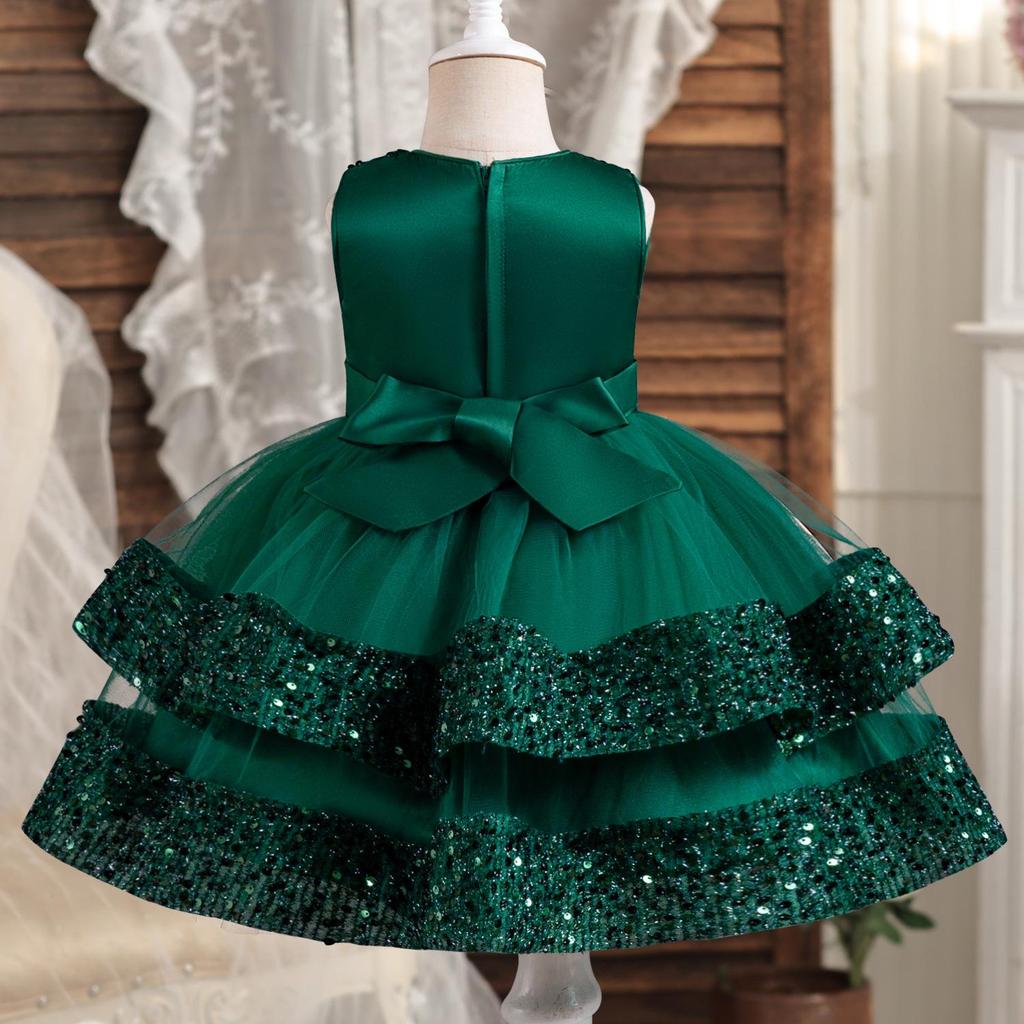 2024 Baby Mädchen Party Kleid Pailletten 1st Geburtstag Taufe Kleinkind Kleid Hochzeit Grün Prinzessin Kleider für Kinder Mädchen Luxus Kleid