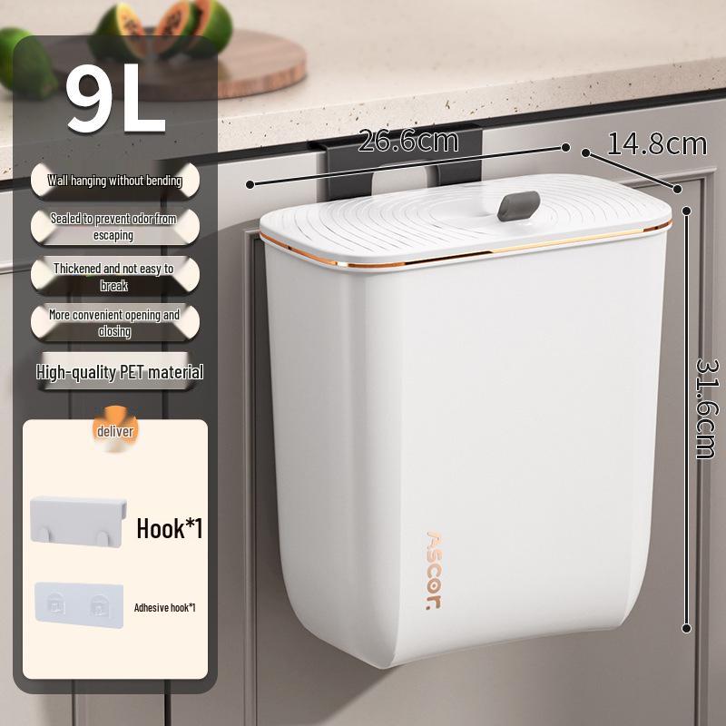 Wall-Mounted Kitchen & Bathroom Trash Can with Lid – Stylish, Large Capacity Waste Bin for Home