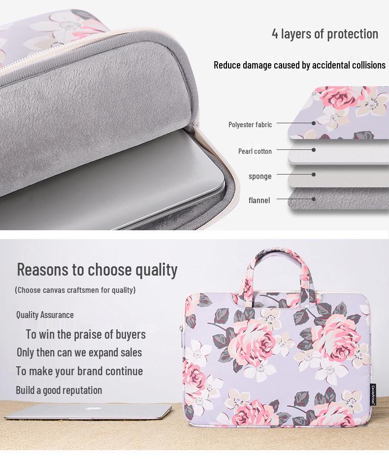 Laptop-Hülle mit weißem Rosenmuster für HP, Asus, Dell, Microsoft - Handliche Innentasche zur doppelten Verwendung