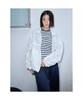 Saendeusaundeu (Women) Striped Short Sleeve T-Shirt Navy