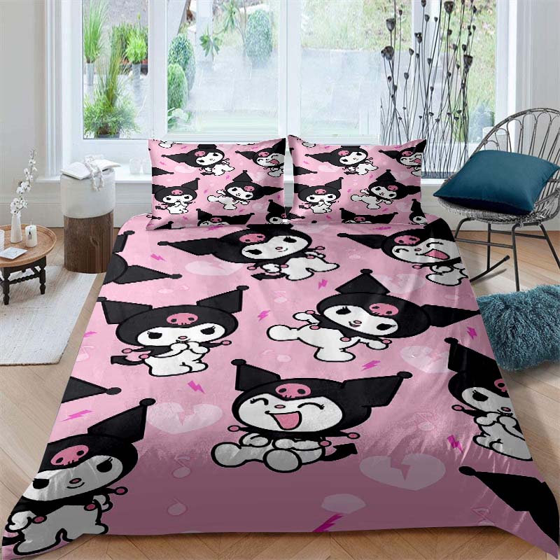 New Kuromi-themed Three-piece Bedding Set, Including Duvet Cover and Pillowcases, But Without Filling. A Great Holiday Gift.