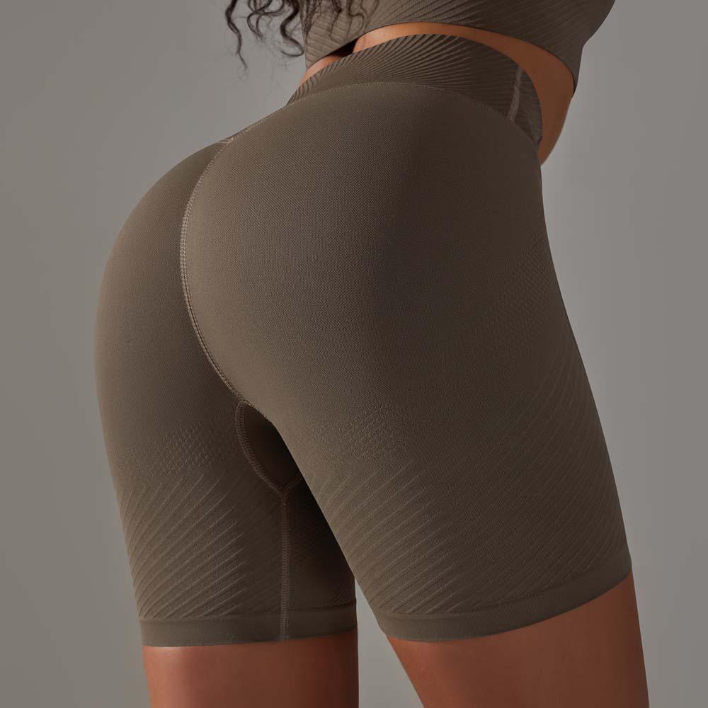 

Шорты для йоги в рубчик с высокой талией, с контролем живота и эффектом лифтинга бедер - Европейский и американский крой, 623 Large темный кофе