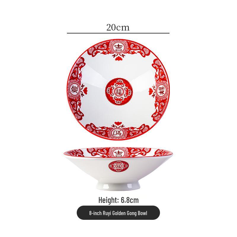 Retro Keramik Suppen- & Nudelschüssel Set: Gebratenes Schweinefleisch in der Schüssel, Glücks-Pfannengericht-Teller, Snack-Teller, Küchenutensilien