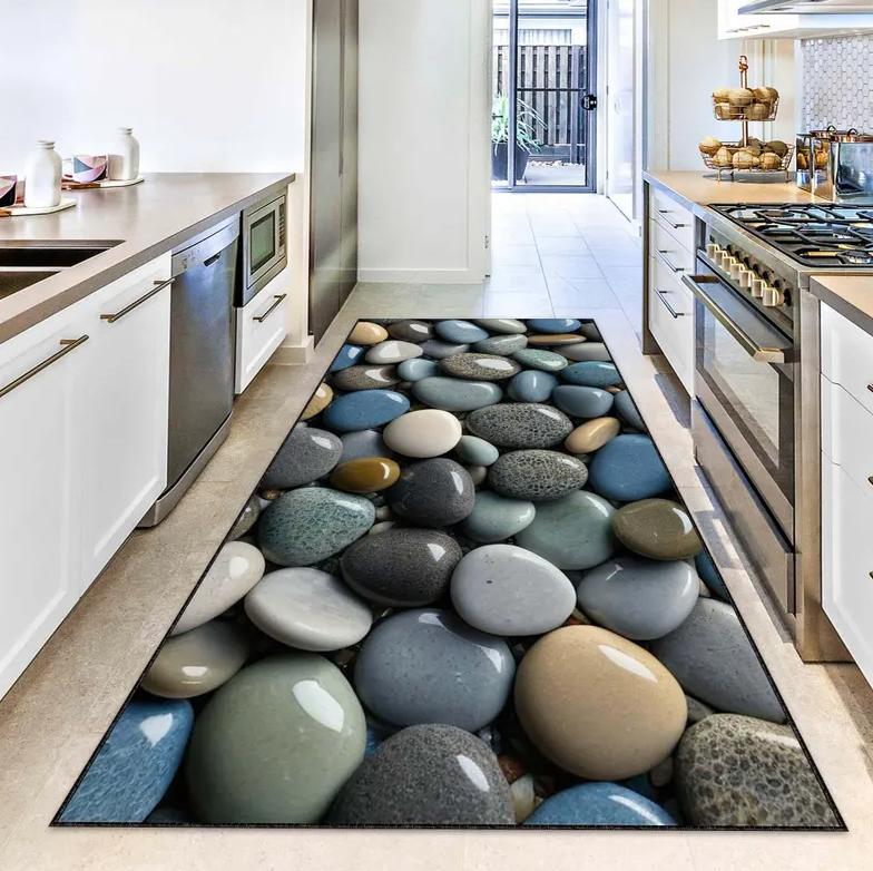 Colorful Pebble Pattern Runner Rug 3D Visual Illusion Carpet Stone Print Non-Slip Mat for Bedroom Living Room Hallway Home Decor