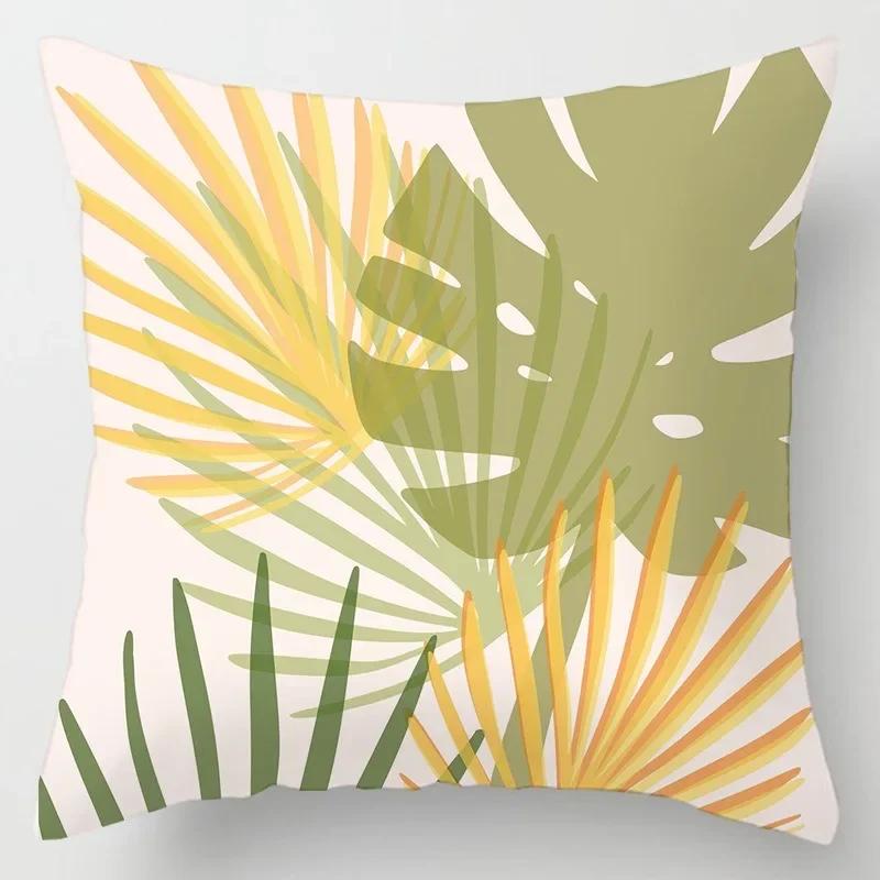 Fashionable Luxury Home Decoration Geometric Lines Abstract Style Ginkgo Leaf Print Pillow Cover Office Chair Cushion Cover