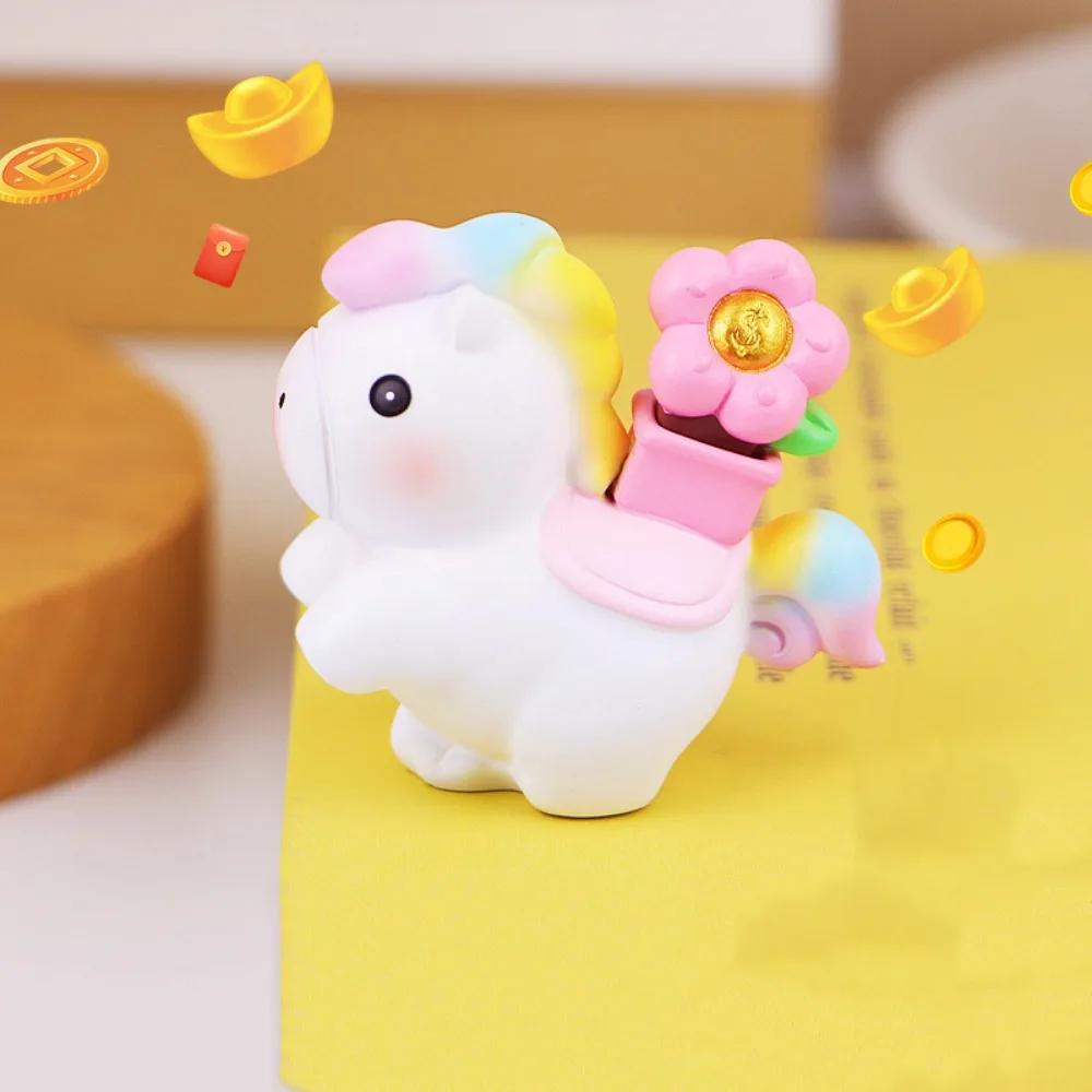Resin Material Year Of The Horse Mascot Cute Cartoon Rich Flower Design Wealth Gift New Year Theme Funny Design