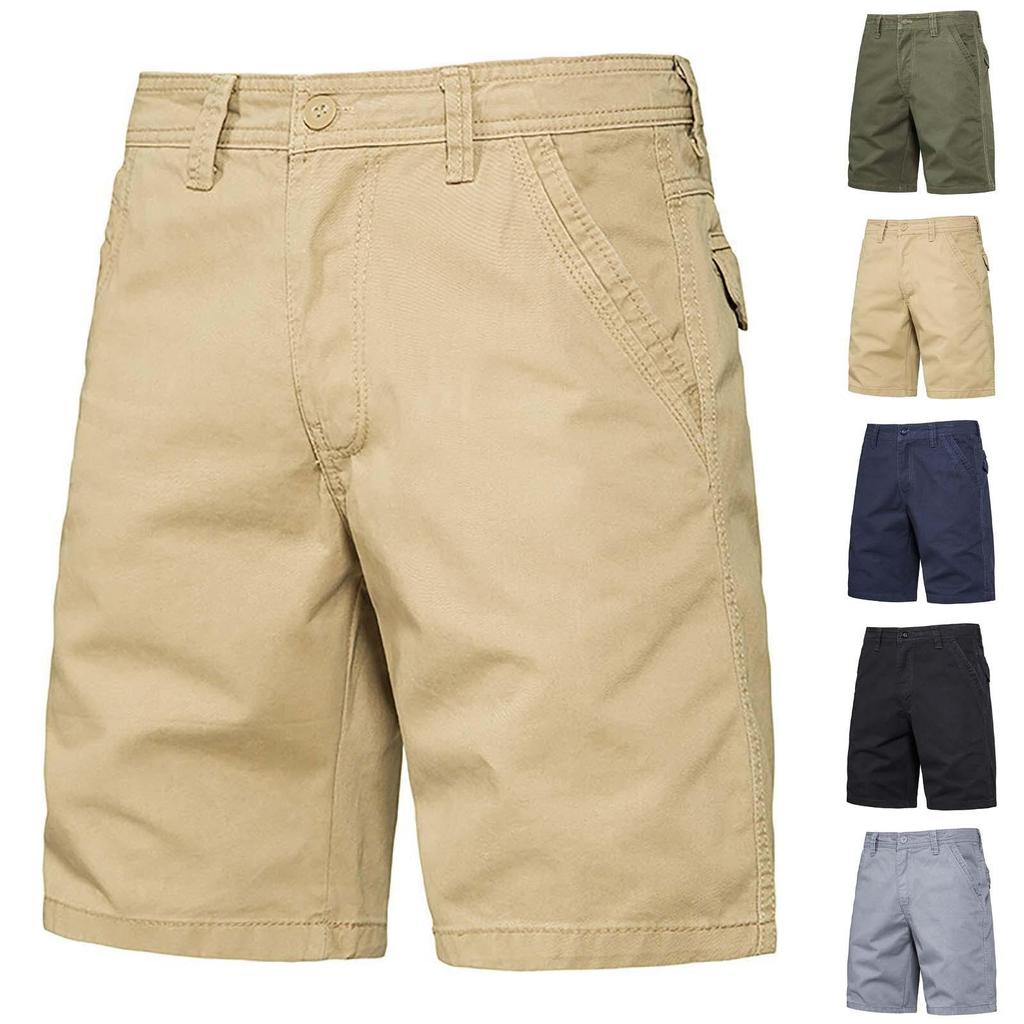 Men's Casual Pants, Wear-resistant Straight Leg Loose Fitting Multi Pocket Five Inch Mid Length Pants