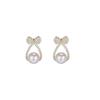 Simple and compact bow pearl earrings, women's atmosphere stud earrings, niche temperament, versatile and popular ear jewelry