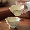 Coarse Pottery Petal Edge Ceramic Bowl Household Rice Bowl Retro Style Tableware Bowl Commercial Tall Bowl