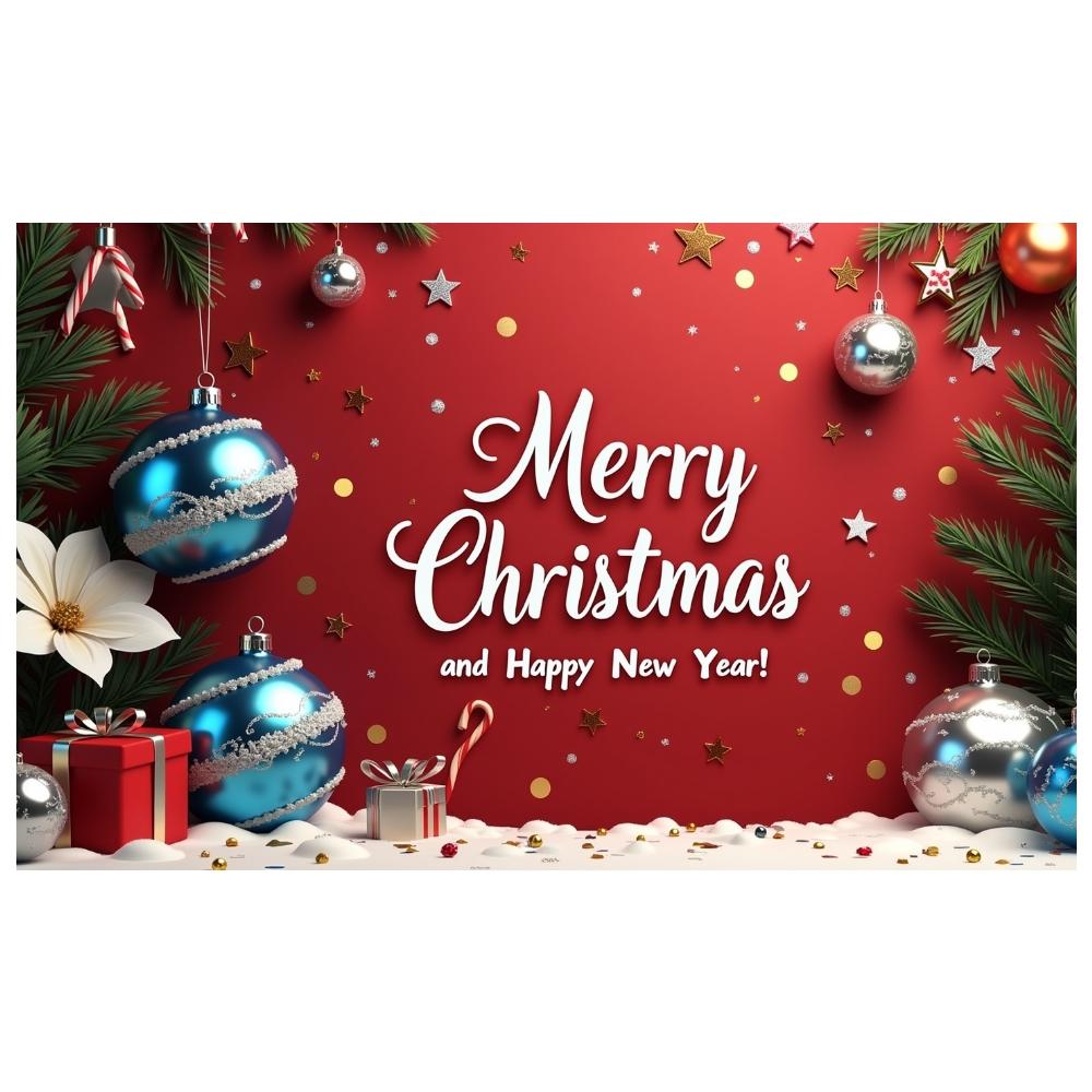 Festive Banner Poinsettia Happy New Year Banner Christmas Decoration Banner Silver Blue Decorations For New Year Celebration New