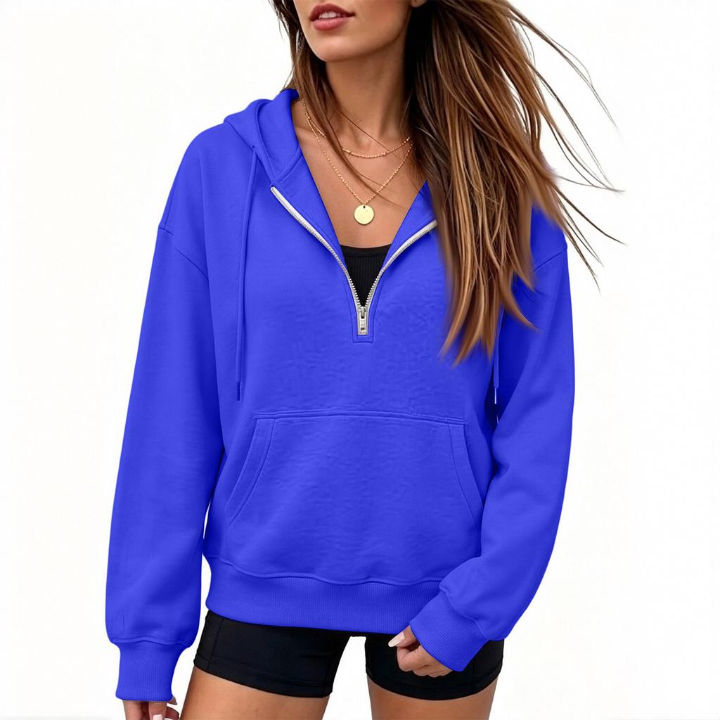 Women's Half Zip Hoodie Long Sleeve Color Thick Lined Sweatshirt for Fall
