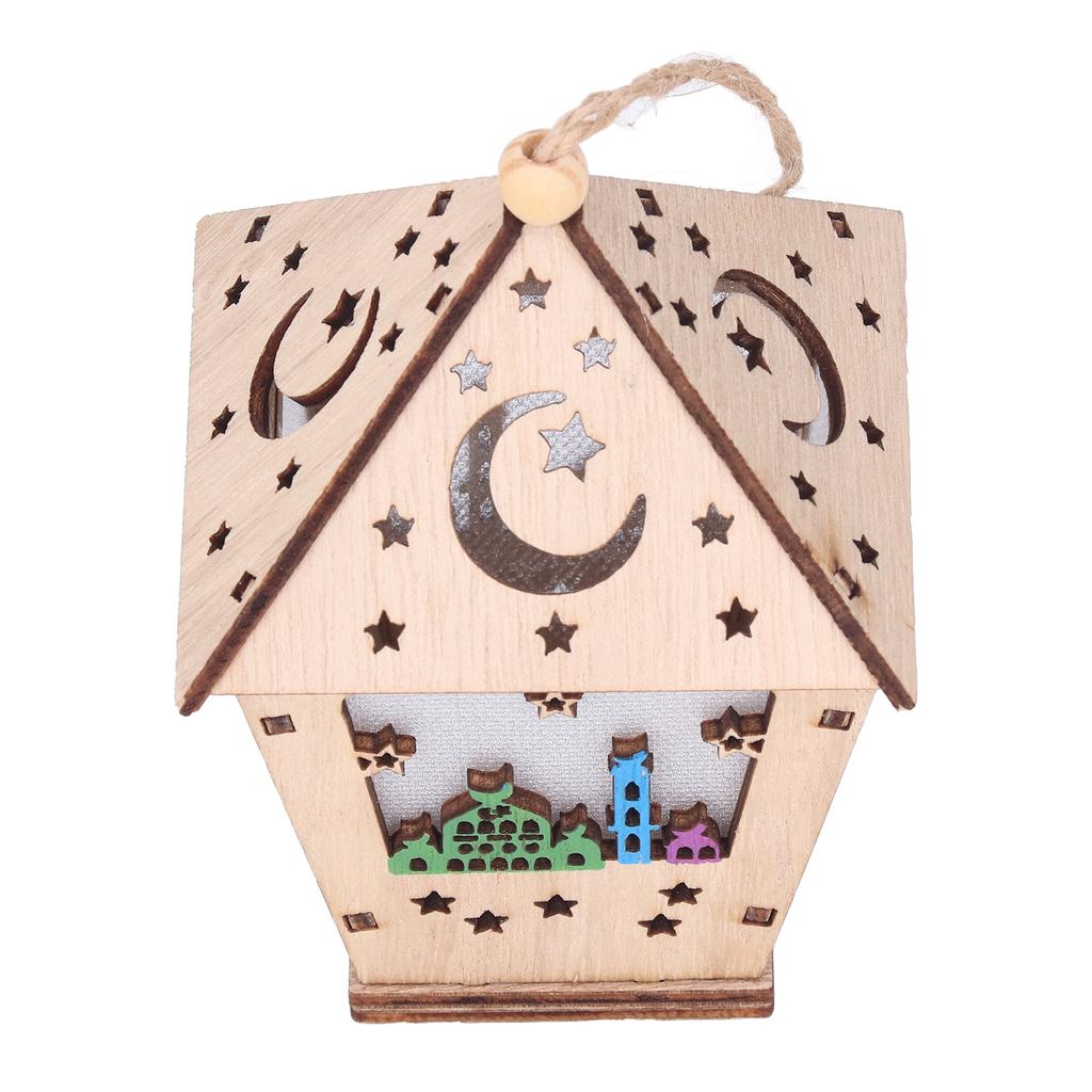 Ramadan Lamp Three Dimensional House Shape Unique Design Hanging Light Wooden Decorative Lamp