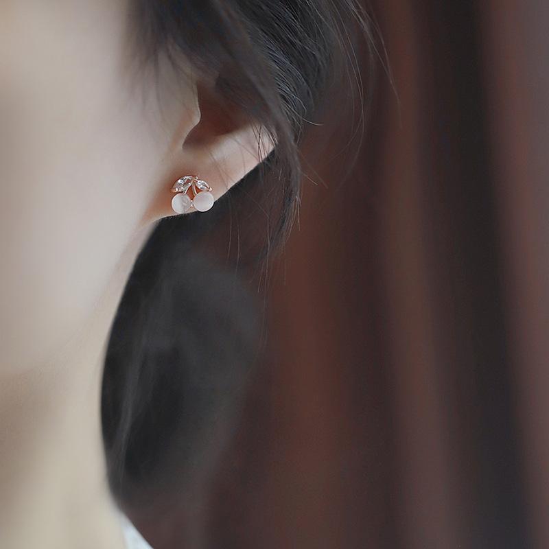 Cherry Stud Earrings Women's Simple Niche Design Sense Pink Opal Fruit Earrings Summer