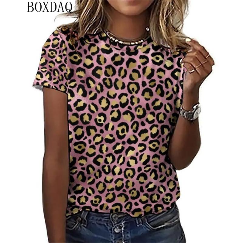 Damen Sommer T-Shirt 3D Druck Kurzarm Rundhals Leopardenmuster Mode T-Shirt Lose Lässig Übergroße Damen Tops T-Shirt