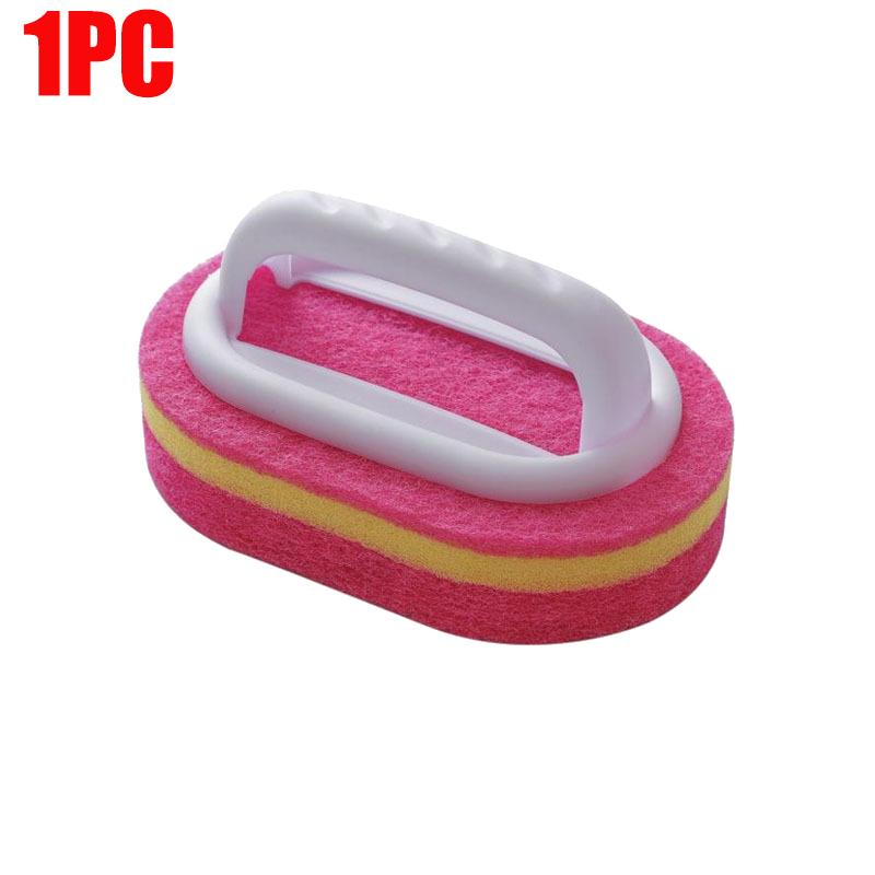 

6/3/1Pcs Household Cleaning Brush with Handle Sponge High-Density Thick Scouring Pad Kitchen Bathroom Toilet Wall Clean Brush