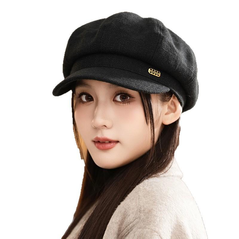 New British Style Hat for Women Showing Their Faces Little Duckball Cap Warm Painter Newspaper  Baby Hat  Casual and Versatile Octagonal Hat