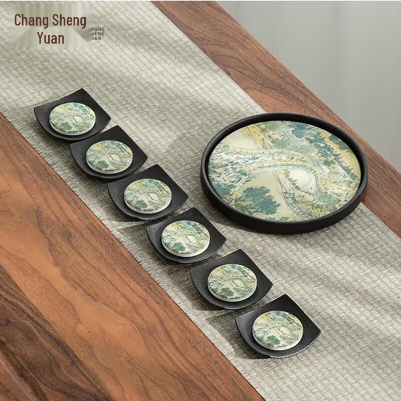 

Changshengyuan Ceramic Gongfu Tea Set with Qingming Shanghe Tu Tray