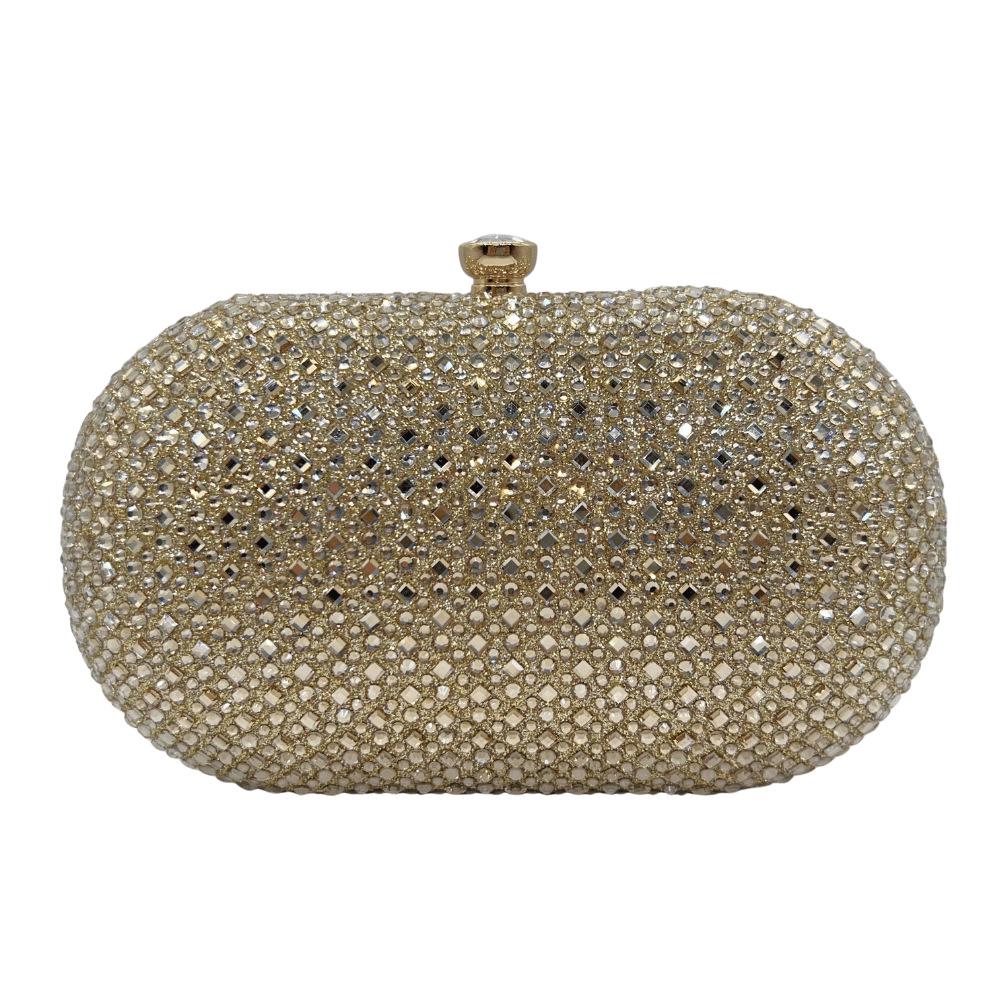 Gold Sparkling Rhinestone Clutch: Elegant Women's Evening Handbag with Diamond Detailing
