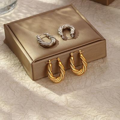Retro Style Stainless Steel Twist Earrings, Simple and Versatile Women's Trend Titanium Steel Earrings