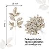 16 Pcs Christmas Tree Picks Set, 14' Glitter Gold Leaves Stems, Xmas Decorations, DIY Party Wreath Indoor Ornaments (Champagne G
