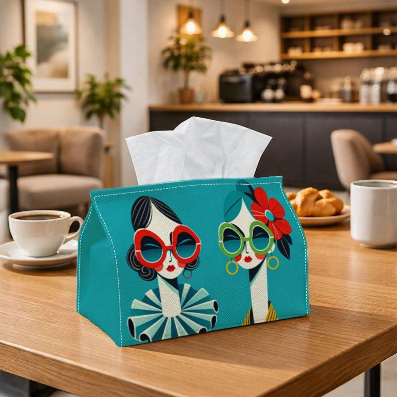 Questa scatola portatovaglioli multifunzionale presenta un ritratto di donna audace e colorato in uno stile Art Déco Retro Moderno, rendendola ideale per la casa, le feste e l'auto.