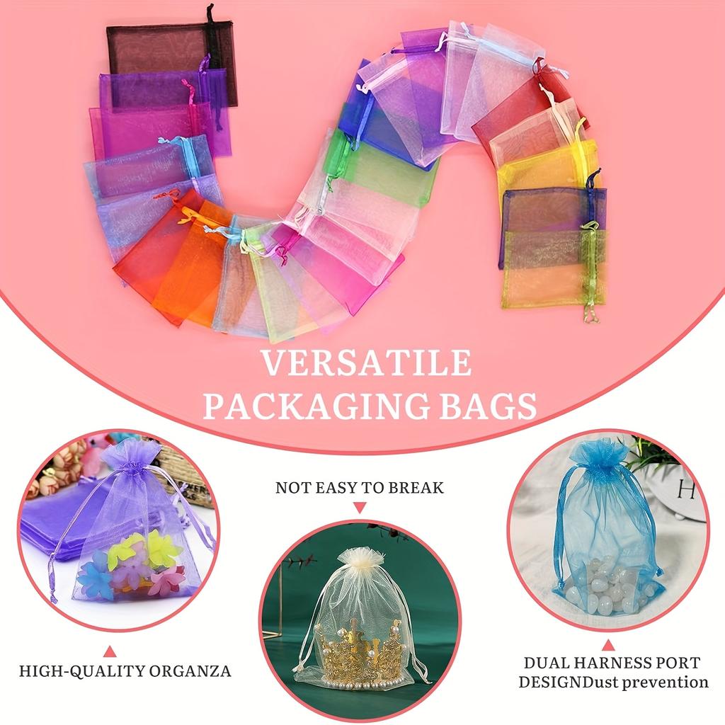 50pcs Colorful Drawstring Organza Gift Bags -for Weddings,Party Favors,Jewelry Storage & Organizing,Gift Bags, Gift Wrap Storage