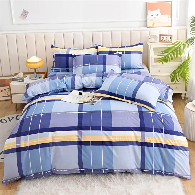 Blue Striped Plaid Style Duvet Cover Set Modern Geometry Quilt Cover with Pillowcases Bedding Set 3Pcs for Kids Boys Room Decor