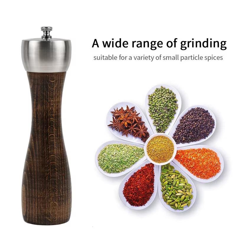 1 Pc Beech Wood Salt and Pepper Mill Set Pepper Mill with Ceramic Mechanism Adjustable Salt Grinder Refillable Spice Tools YY080