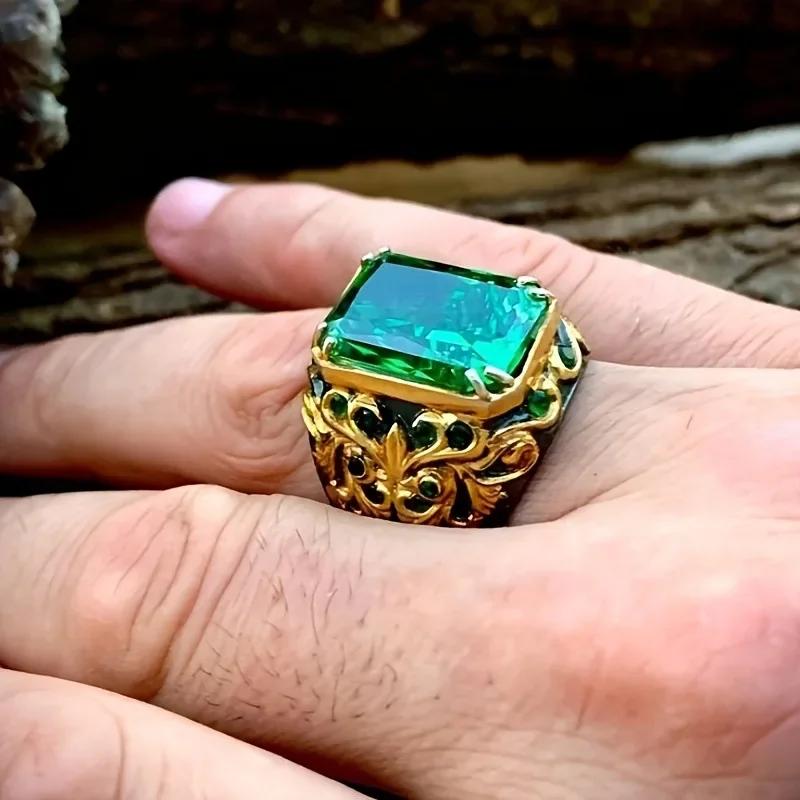 European and American retro ring, aged Zircon moonstone