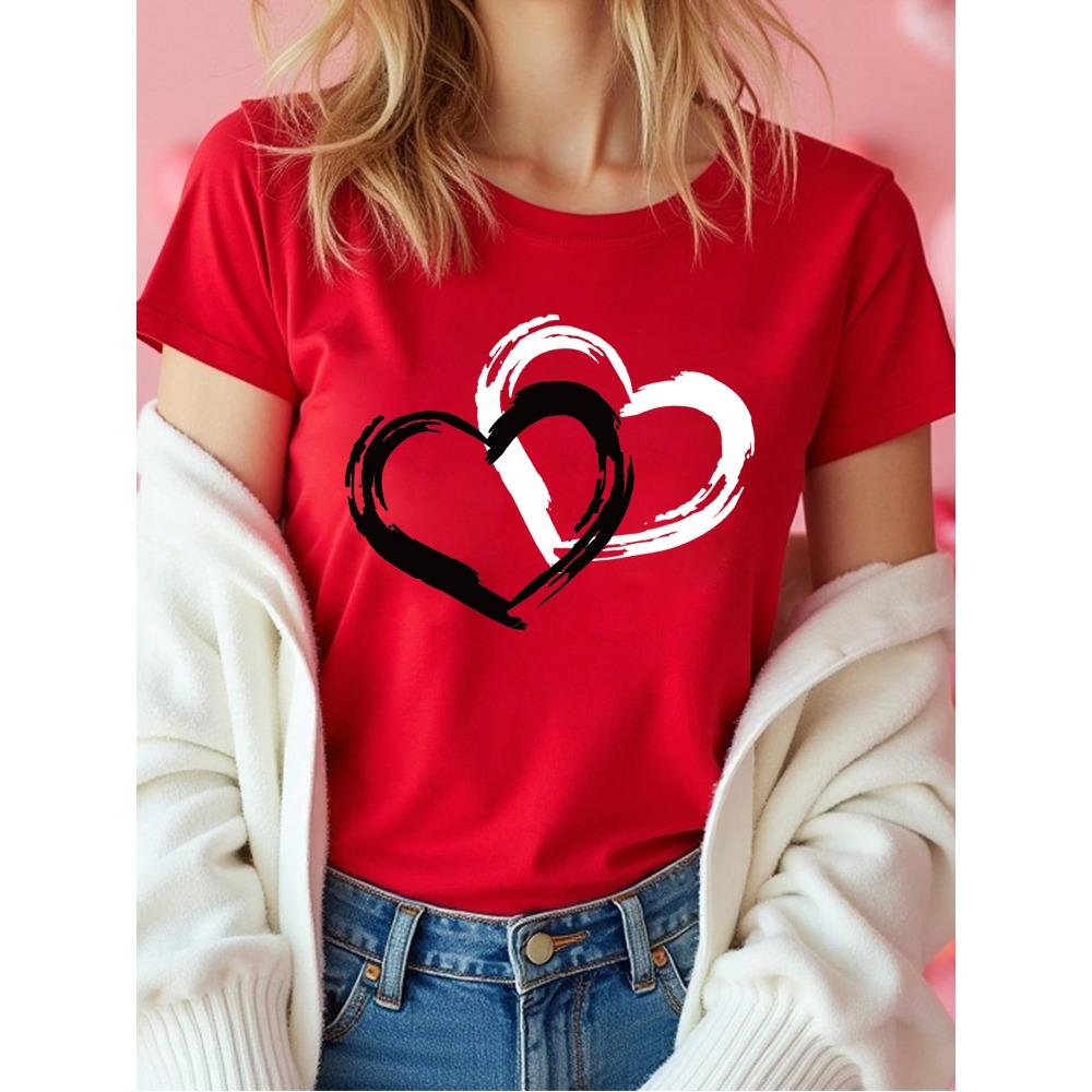 Fashion Heart Pattern Women s T-Shirt - Casual Graphic Print Clothing - Short-Sleeved Women s Streetwear T-Shirt M